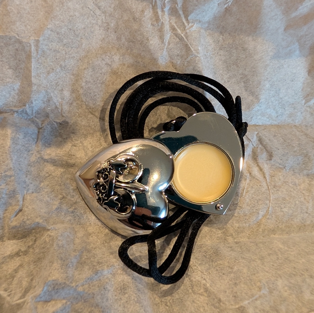 Outspoken BY FERGIE Silver Heart fleur de lis Pendant Locket, Solid Perfume AVON